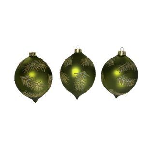 Oversized Glass Teardrop Christmas Tree Ornaments Lot of 3 Holiday Glitter
